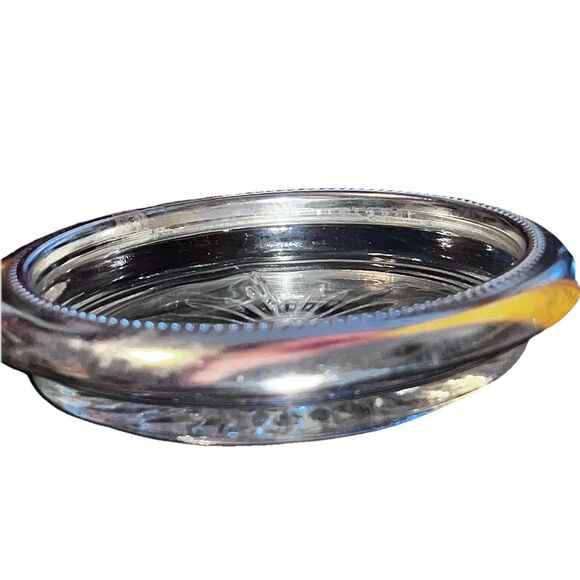 Vtg Leonard Silver Mfg Italy Crystal Glass & Silverplate Coasters Set of 4 NIB - Picture 3 of 13